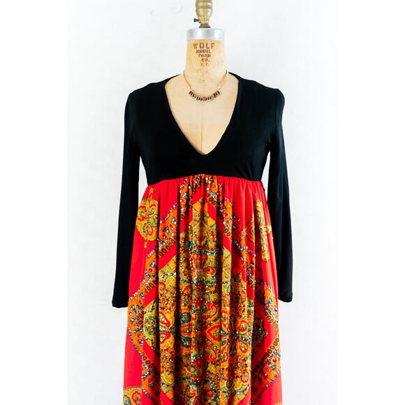 Vintage 70s Amazing Bohemian Groovy Empire Waist Hostess Dress, Saks 5th Ave. S - Picture 4 of 15